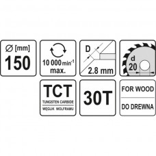 YATO Disc circular pentru lemn 150X30TX20mm..